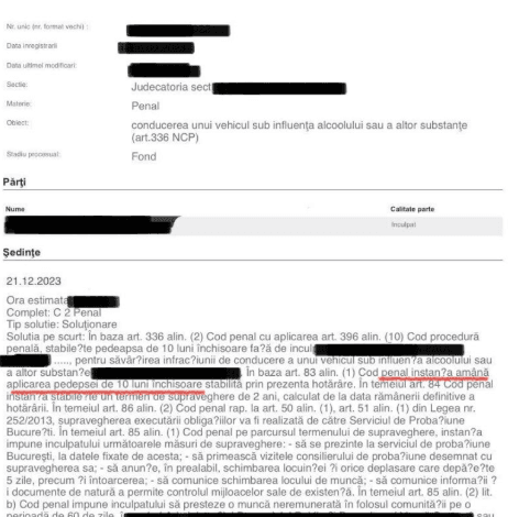 Extras anonimizat dintr-o solutie de amanare a aplicarii pedepsei intr-un dosar de alcool la volan