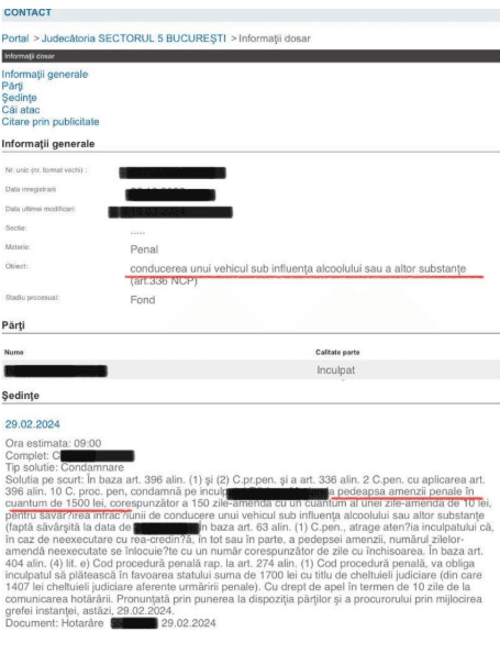 Extras anonimizat dintr-o solutie cu amenda penala intr-un dosar de droguri la volan